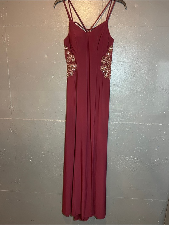 B Darlin Dresses & Skirts - B Darlin Burgundy Maxi Dress with Side Sequin Appliqué